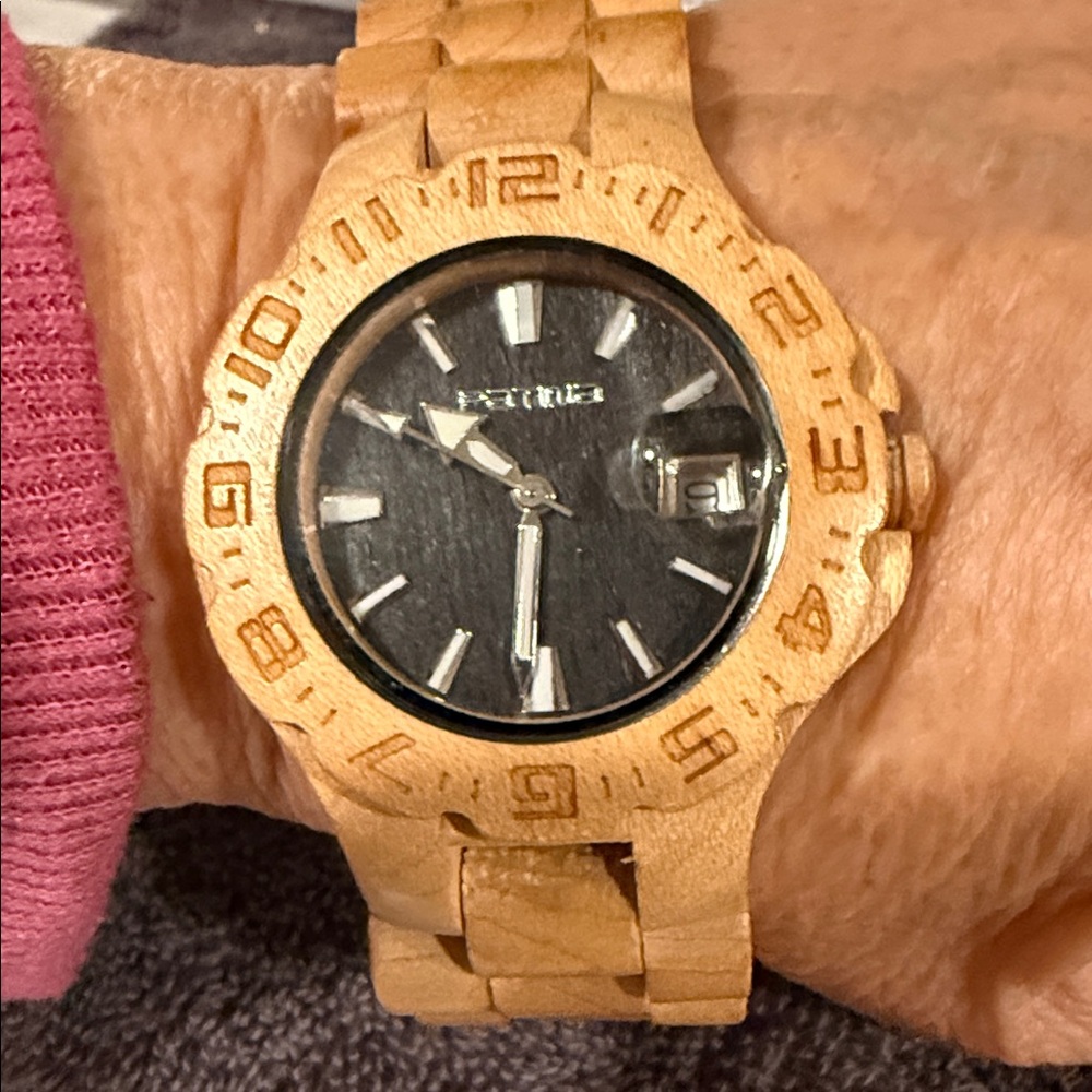 NWT WOODEN Watch PATINA CANADA with Date 📅 Model:N915MK Unisex~Very Interesting